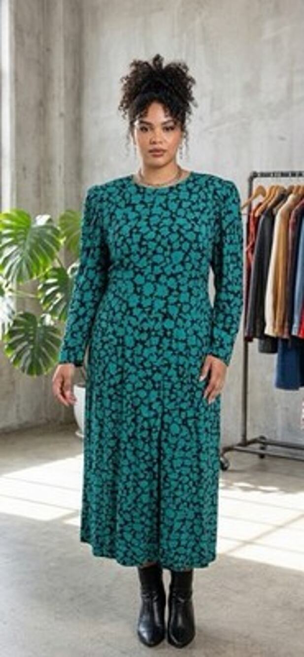 Vintage 80s/90s Lanz Originals Floral Open-Back Midi Dress - Made in USA Size 14